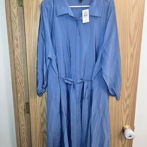 torrid Dusty Blue Long Sleeve Shirt Dress with Tie Waist